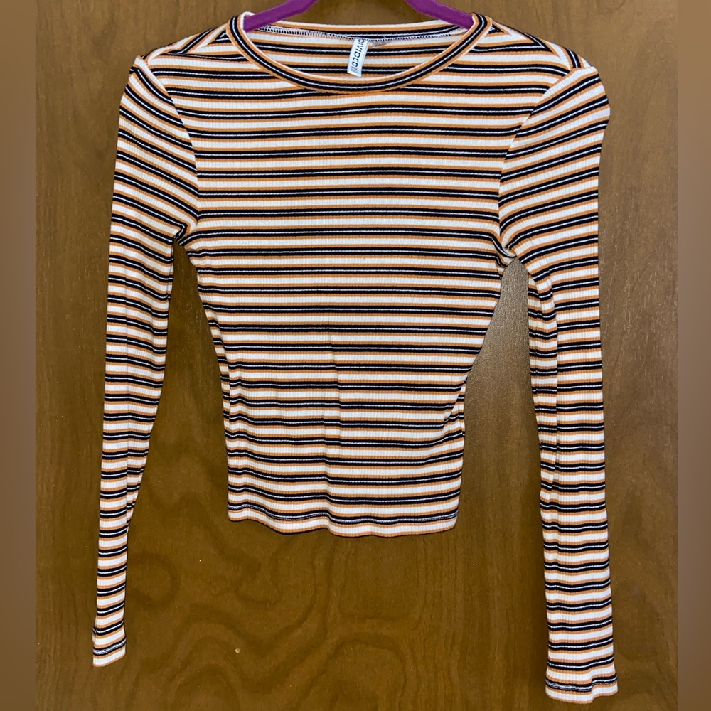 XS Black, Orange & White Striped Long-Sleeve